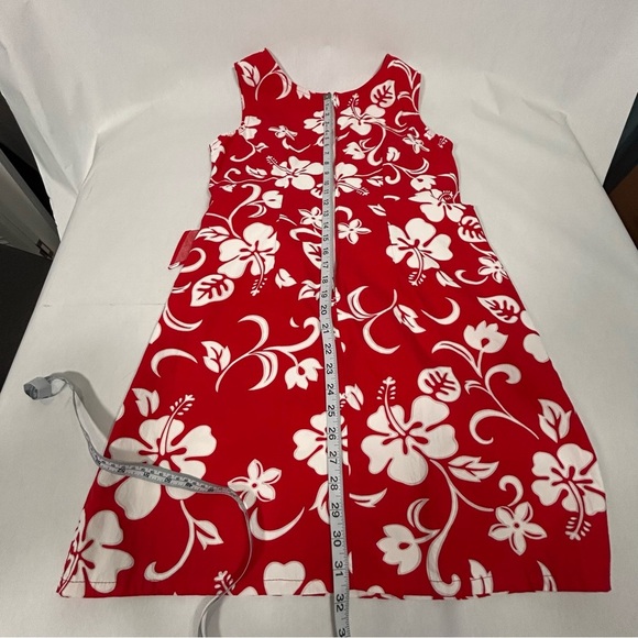 Paunani Hibiscus Sleeveless Mock Wrap Tie Front Midi Hawaiian Sarong Dress - Picture 7 of 10